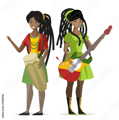 dreadlocks rasta reggae duet guitarist guitar and drums african girls
