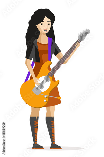 brunette girl playing rock guitar