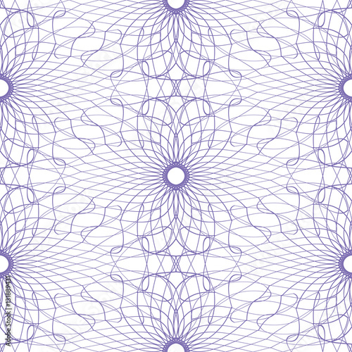Seamless abstract guilloche ornament on white background. Elegant vector pattern illustration for invitations, banknotes, diplomas, certificates, tickets and other papers security or wrapping design 