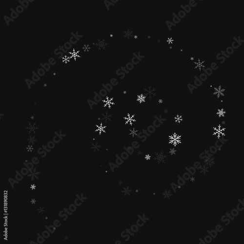 Sparse snowfall. Spiral on black background. Vector illustration.