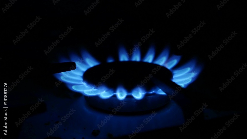 Domestic gas stove is lit blue gas video Domestic gas stove is lit blue gas video