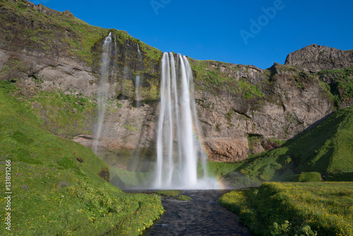 Seljalandsfoss waterfall front view 
