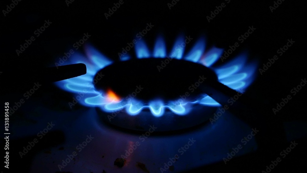 Domestic gas stove is lit video blue gas Domestic gas stove is lit video blue gas
