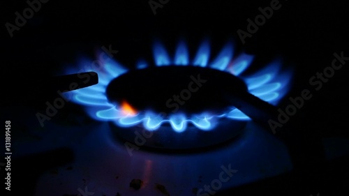 Domestic gas stove is lit video blue gas