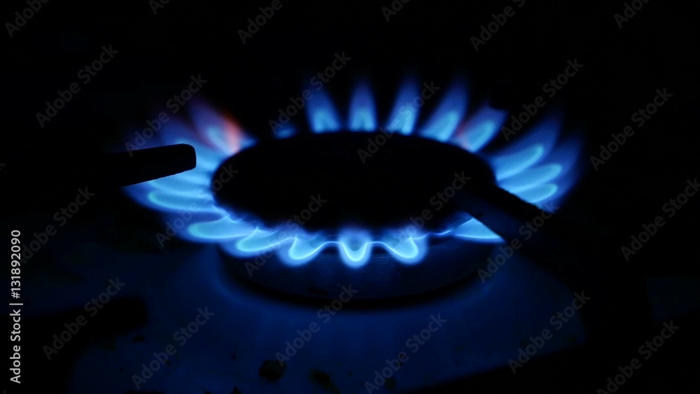 Domestic gas stove is lit video blue gas Domestic gas stove is lit video blue gas