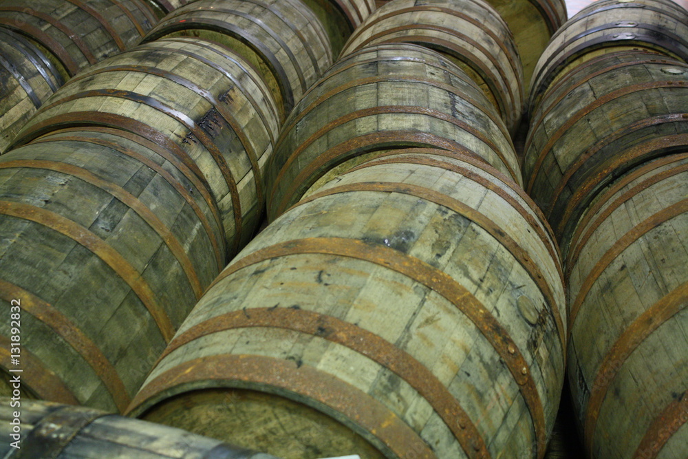 Row of Bourbon Barrels
