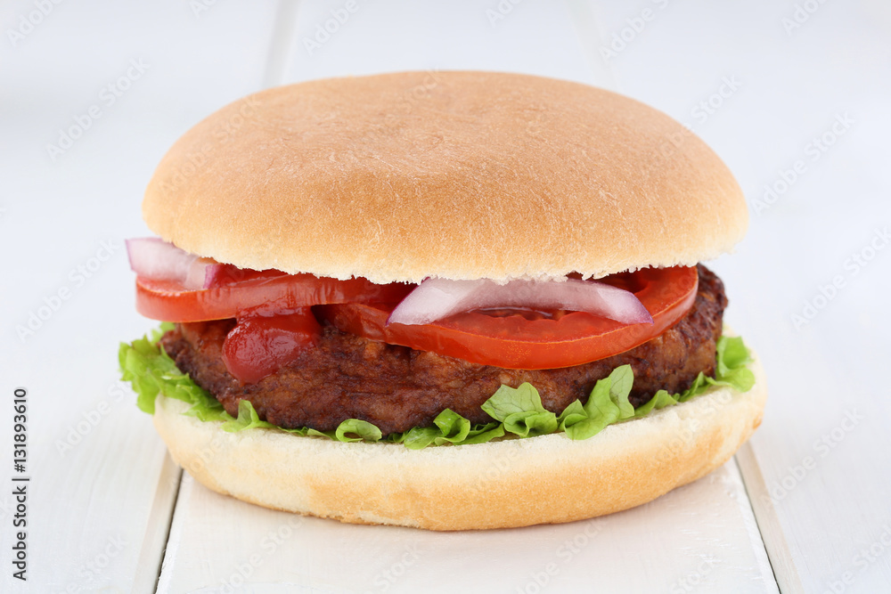 Hamburger Tomaten Salat Holzbrett Hamburger Tomaten Salat Holzbrett