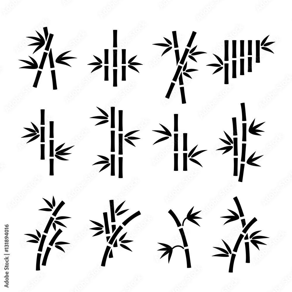 Fototapeta Bamboo vector icons. Asian plant stalks and leaves isolated on white background