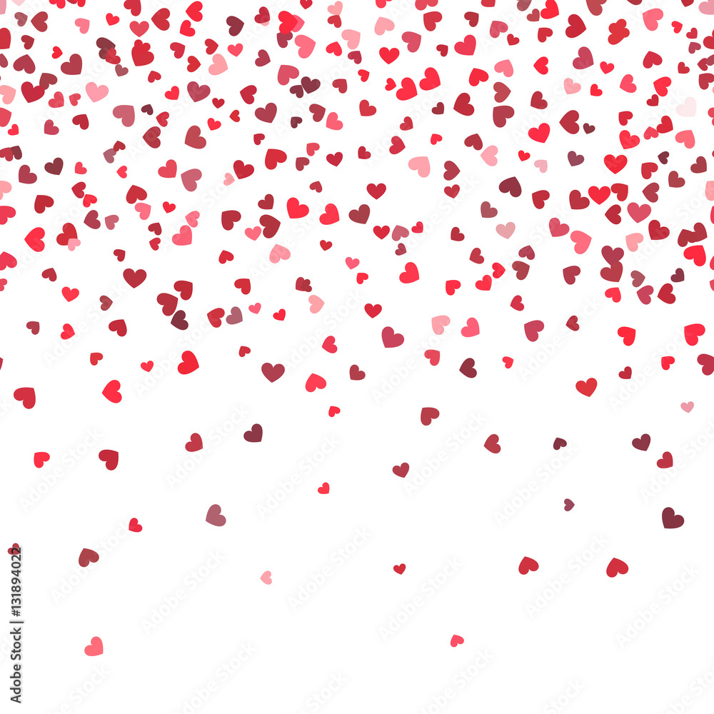 Heart fall vector background. Love and valentine day or wedding horizontal pattern with falling hearts