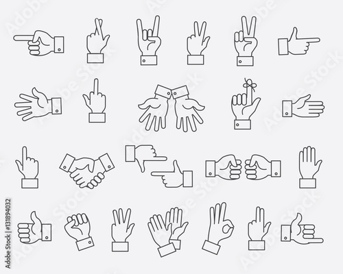 Lined hands gestures and hand pas vector signs
