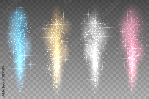 Fireworks lights transparent background. Bright spurting up sparks rays vector illustration