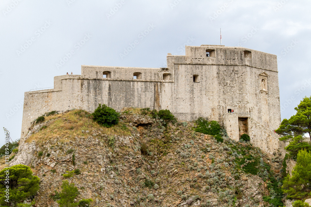 Medieval castle over the rocks in the old city of Dubrovnik, Croatia