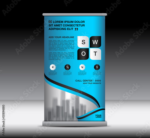 Blue Roll Up Banner template vector illustration, standy design