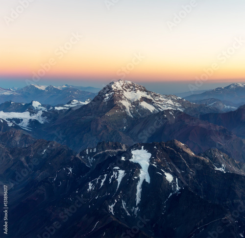 Aconcagua (6962 m) is the highest mountain in the Americas (aeri photo