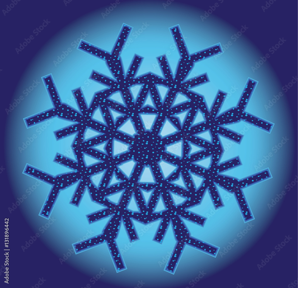 Single winter blue vector snowflake illustration on light and dark blue radial gradient Single winter blue vector snowflake illustration on light and dark blue radial gradient