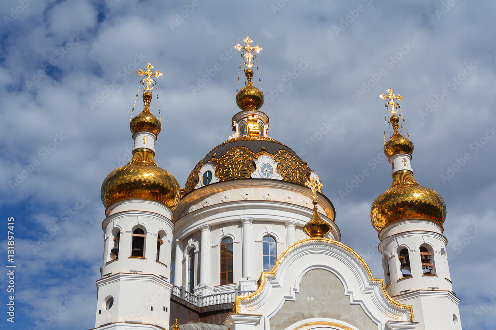 Golden domes of the Orthodox church. Donetsk, Ukraine