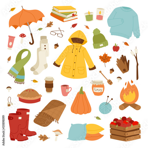 Autumn icons hand drawn vector.