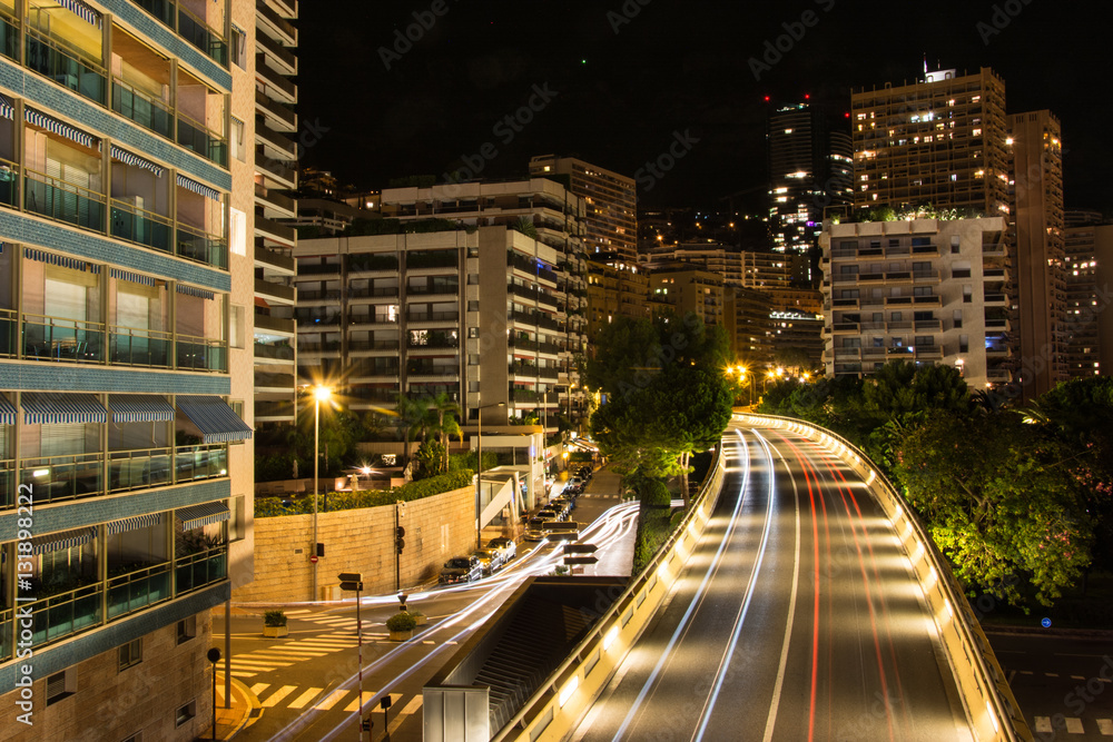 Night view of road in Monaco