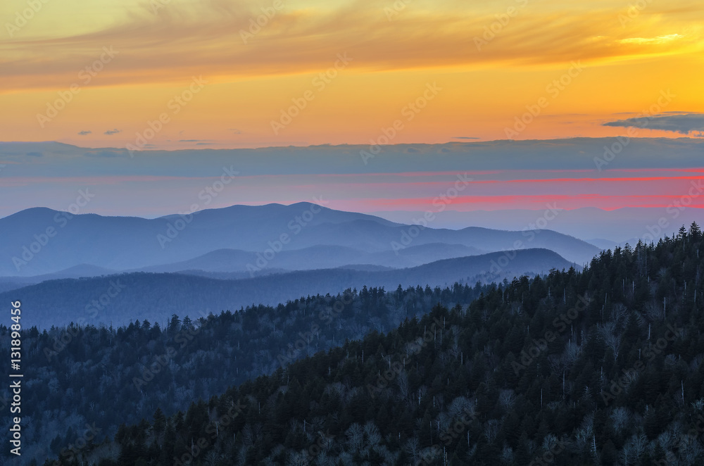Clingmans Dome, scenic sunset, Smoky Mountains