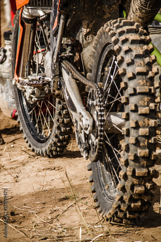 Close-up view to the motocross bike