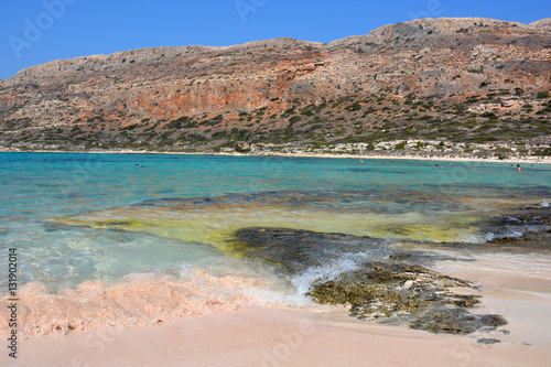 Fototapeta Naklejka Na Ścianę i Meble -  Pink sand of amazing Balos lagoon. Crete, Greece