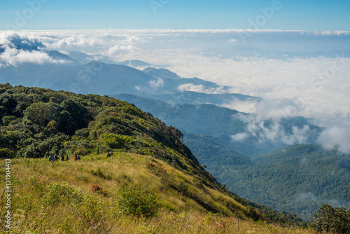 The beautiful nature trails on the ridge of Kio Mae Pan one of tourist attraction in Doi Inthanon the highest mountain in Thailand.