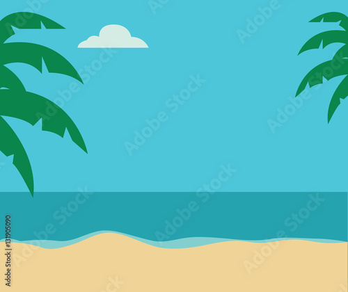 beach view with coconut trees  clouds and sand