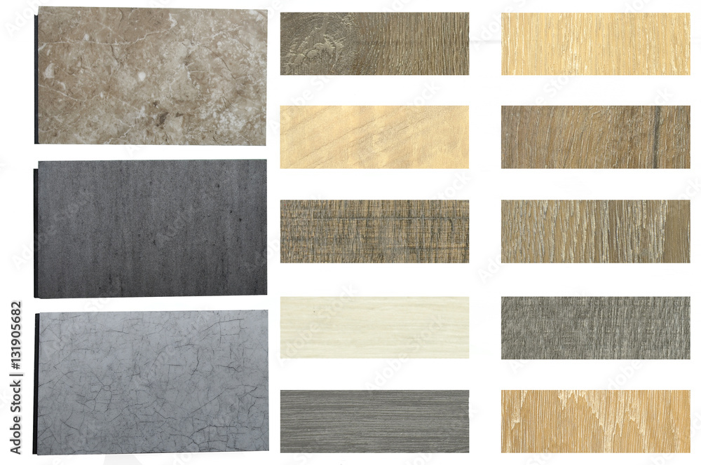 Fototapeta premium Laminate Wood Concept - Samples of laminate, vinyl , stone laminate texture floor tile.