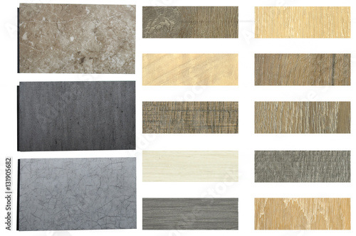 Laminate Wood Concept - Samples of laminate, vinyl , stone laminate texture floor tile. photo