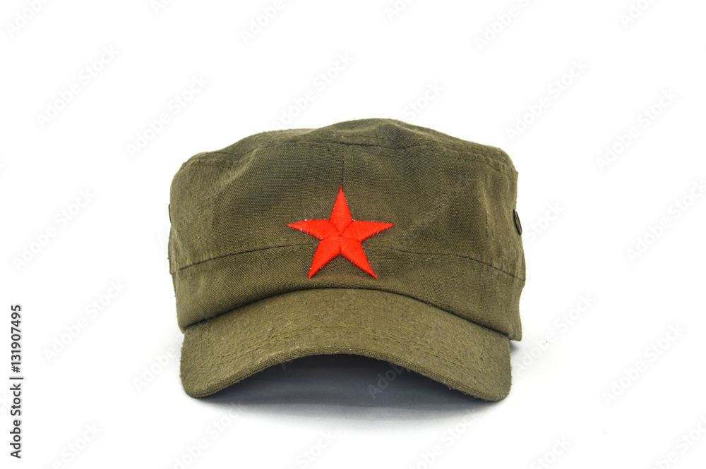 chinese red star cap (mao style hat) on white background Stock Photo |  Adobe Stock