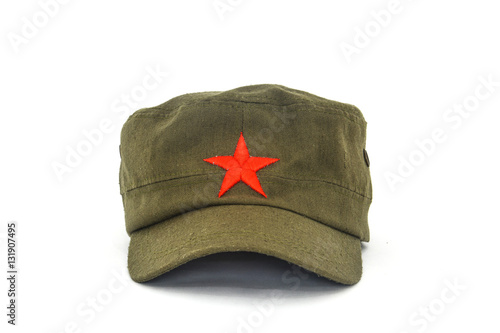 chinese red star cap (mao style hat) on white background