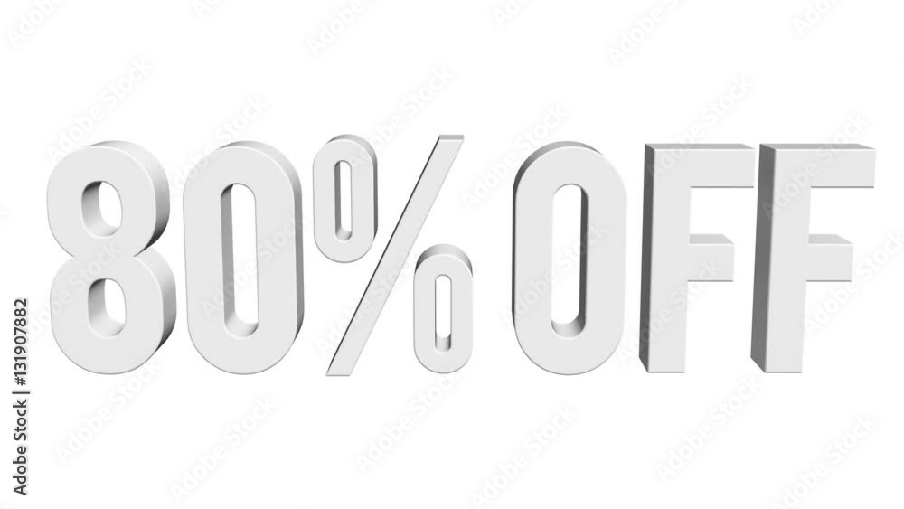 80 percent off 3d letters rotate on white background. 3d render 4K and Full HD footage. Alpha matte included. 80 percent off 3d letters rotate on white background. 3d render 4K and Full HD footage. Alpha matte included.