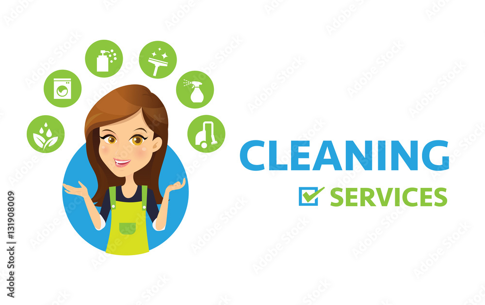Cleaning service logo. Women Maid vector and cleaning services icon