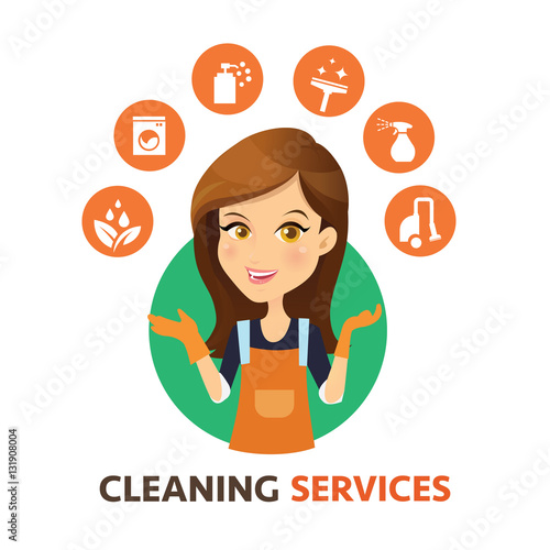 Cleaning service logo. Women Maid vector and cleaning services icon.