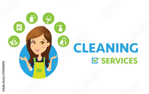 Cleaning service logo. Women Maid vector and cleaning services icon.