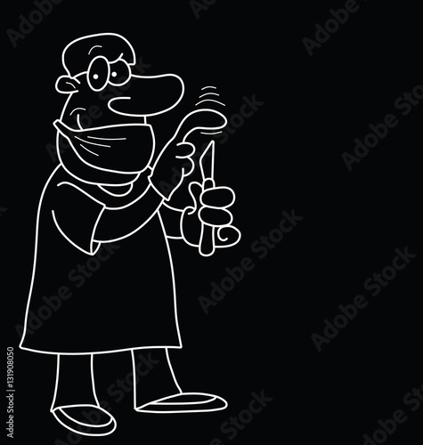 Monochrome outline cartoon doctor with copy space for own text 