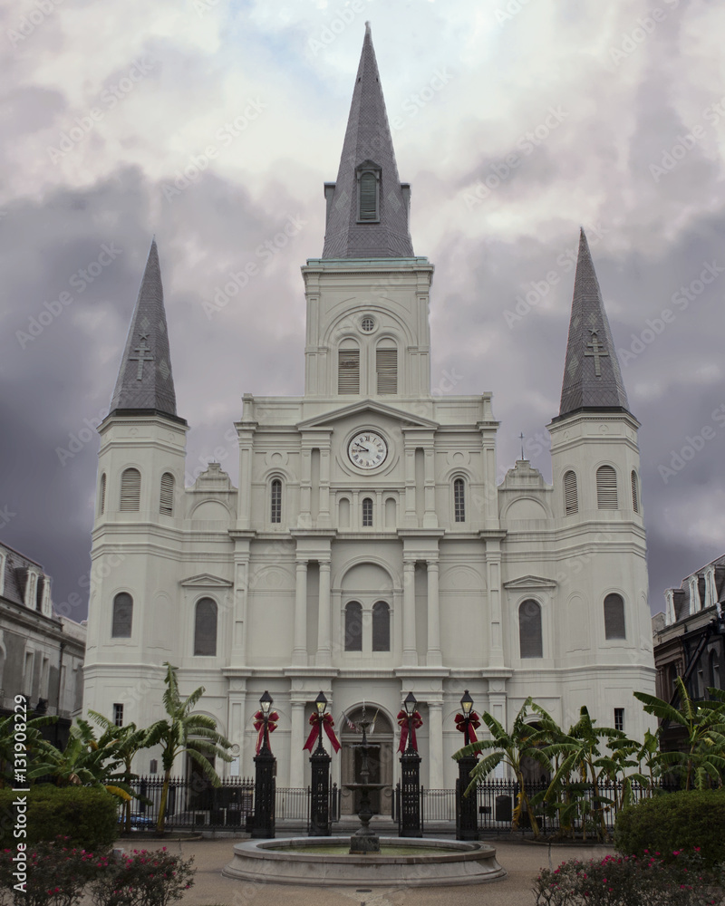 Wide shot of Saint louis Cathedral in New Orleans