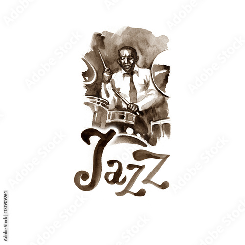 Photography Watercolor drummer of jazz band. Creative people
