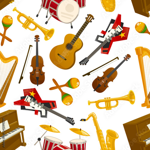 Musical instruments seamless pattern vector