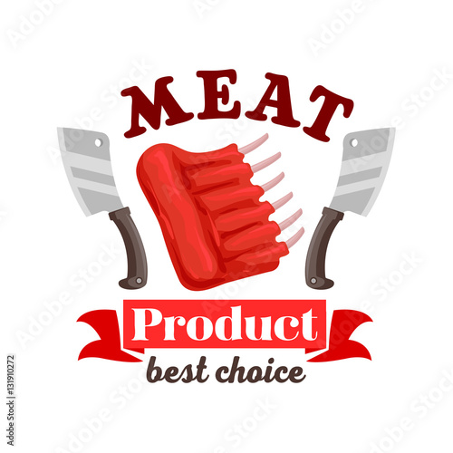 Butcher shop fresh meat ribs emblem