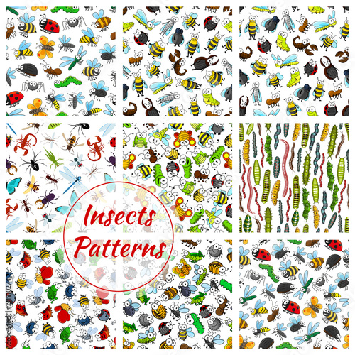 Cartoon insects and bugs seamless pattern