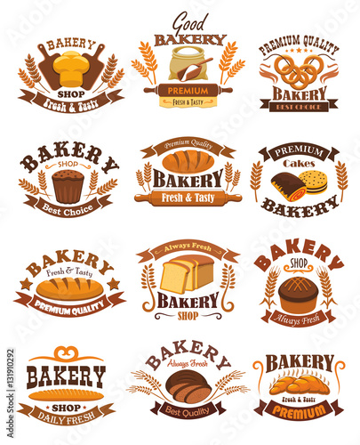 Bakery shop bread vector isolated signs emblems