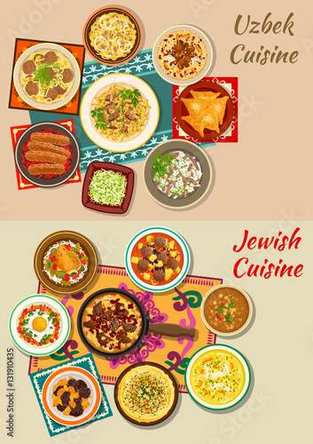Jewish and uzbek cuisine dishes for menu design
