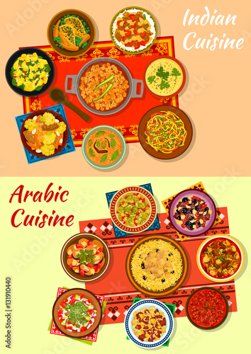 Indian and arabic cuisine traditional dishes icon
