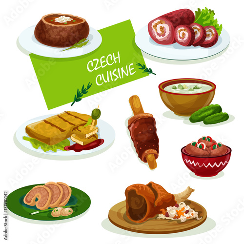 Czech cuisine dinner dishes cartoon menu design