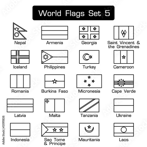 World flags set 5 . simple style and flat design . thick outline .