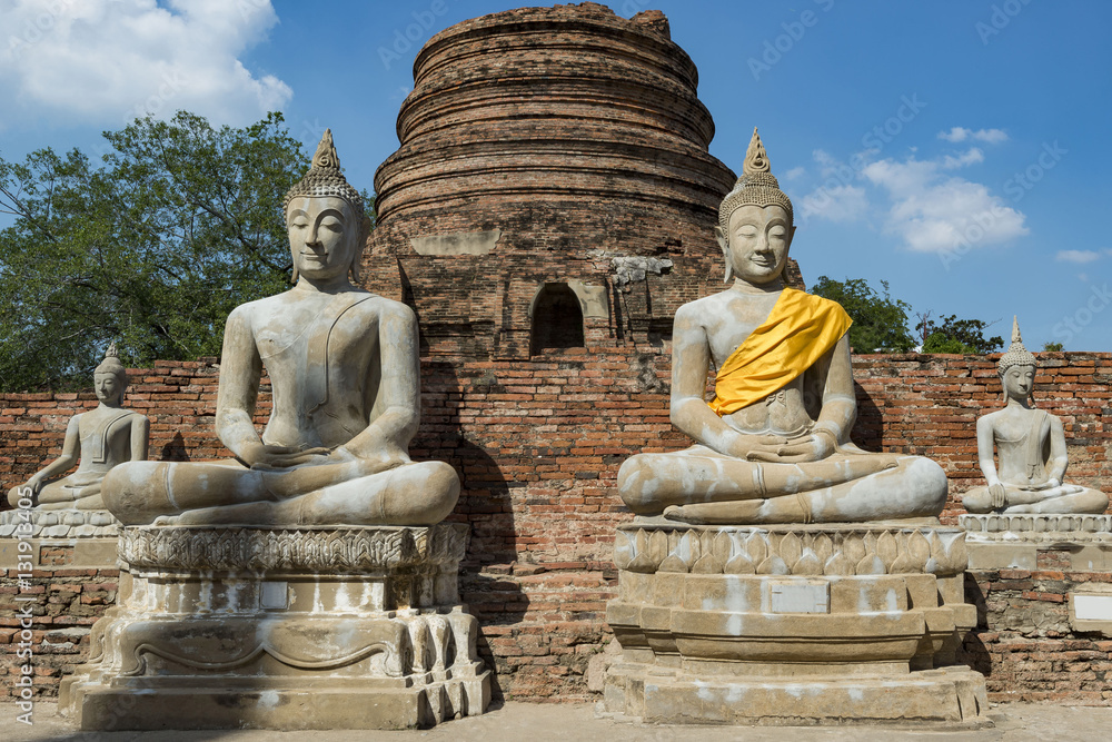 Buddha Statues around Chedi Chai Mongkhon Pagoda Buddha Statues around Chedi Chai Mongkhon Pagoda