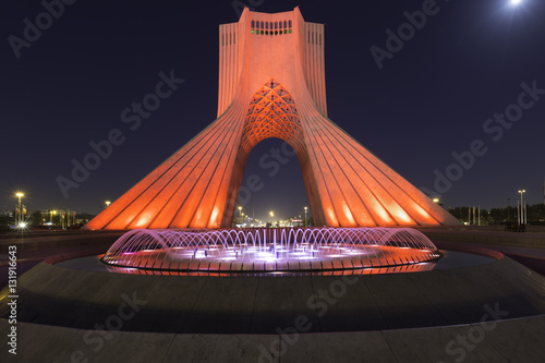 Night view of Azadi tower (Liberty tower) in Tehran, Iran. Formerly known as Shahyad Tower, King's Memorial Tower