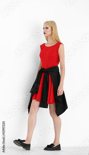 Pretty young blonde woman i...