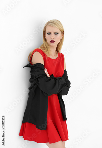 Pretty young blonde woman i...